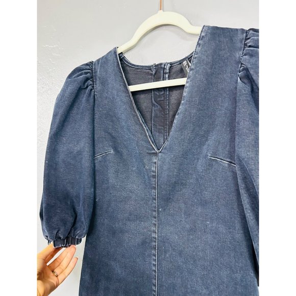 Zara Dark Denim Dress with Ballon Sleeves Size M - Picture 6 of 7